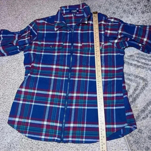 Ralph Lauren Denim Shacket Shirt Green Blue Flannel Full Zip Jacket Medium - Picture 4 of 6